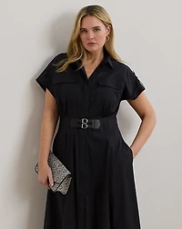 Buckle-Trim Cotton-Blend Shirtdress