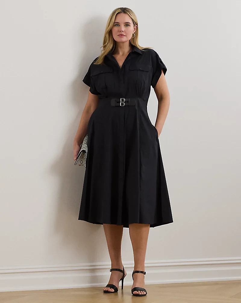 Buckle-Trim Cotton-Blend Shirtdress