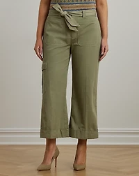 Pleated Cotton Twill Wide-Leg Cargo Pant