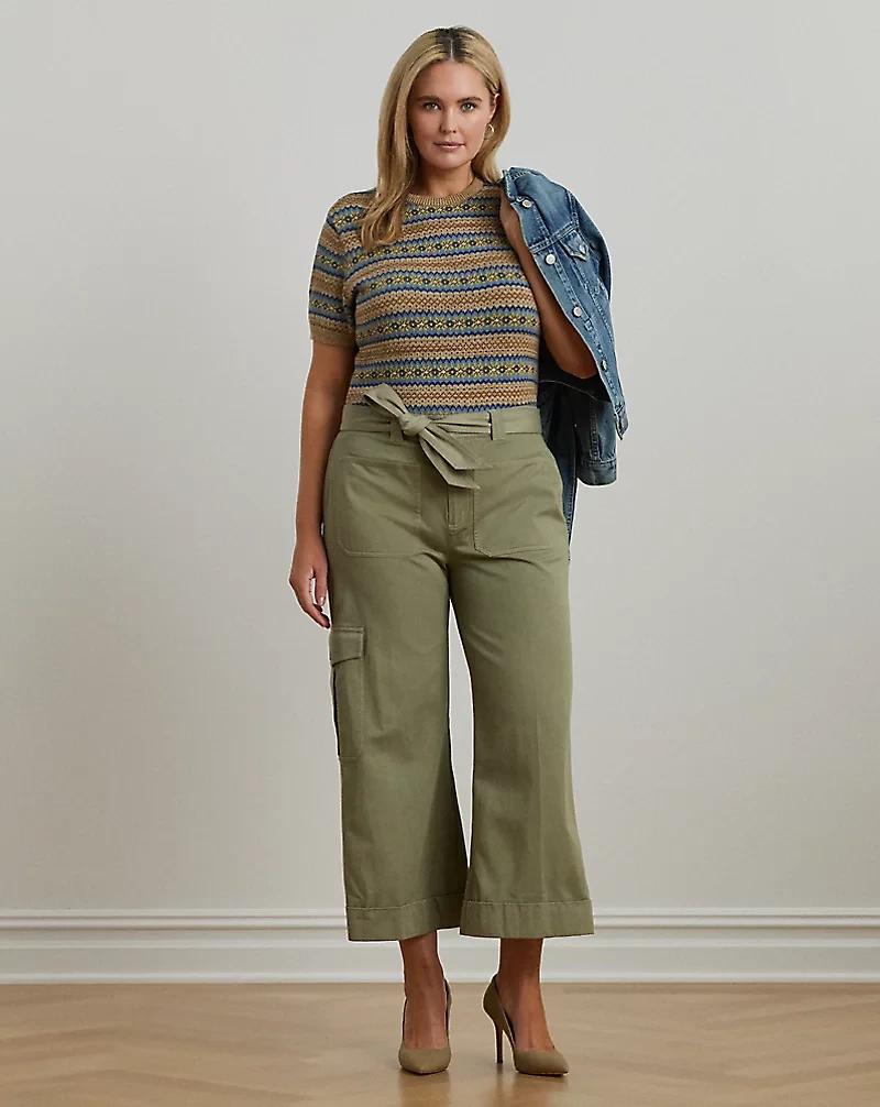 Pleated Cotton Twill Wide-Leg Cargo Pant