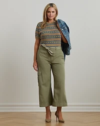 Pleated Cotton Twill Wide-Leg Cargo Pant