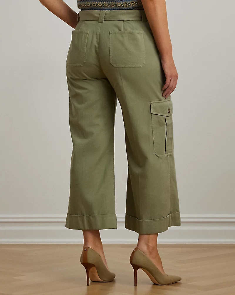 Pleated Cotton Twill Wide-Leg Cargo Pant