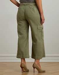 Pleated Cotton Twill Wide-Leg Cargo Pant