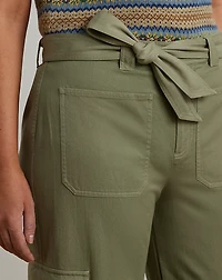 Pleated Cotton Twill Wide-Leg Cargo Pant