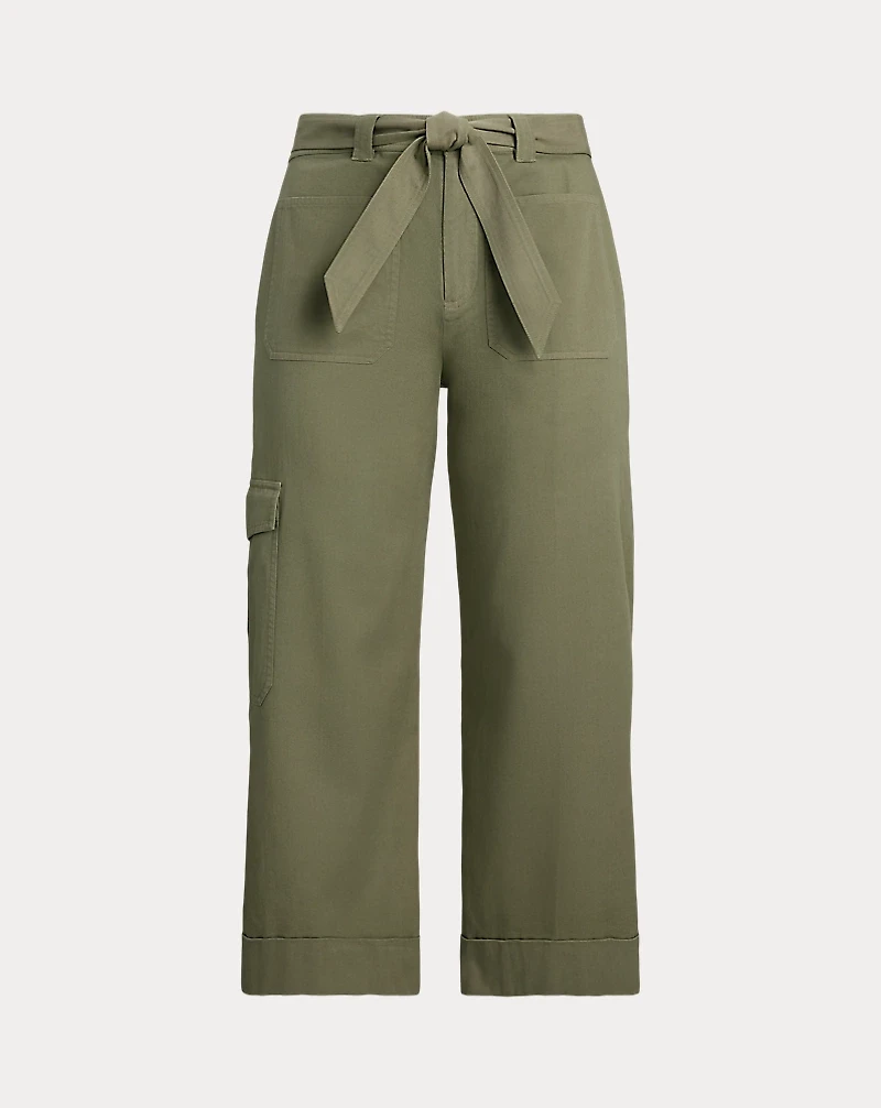 Pleated Cotton Twill Wide-Leg Cargo Pant