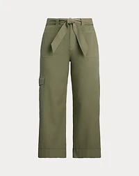 Pleated Cotton Twill Wide-Leg Cargo Pant
