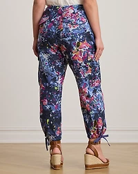 Print Linen Cargo Ankle Pant