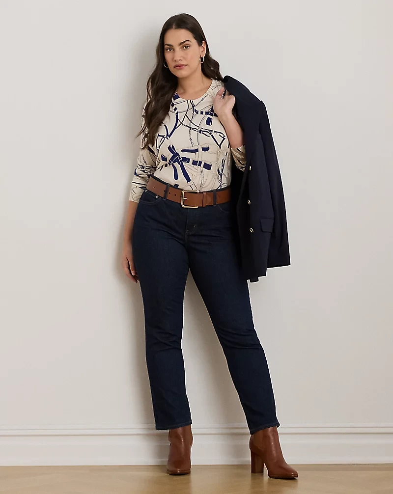 Belting-Print Cotton-Blend Sweater