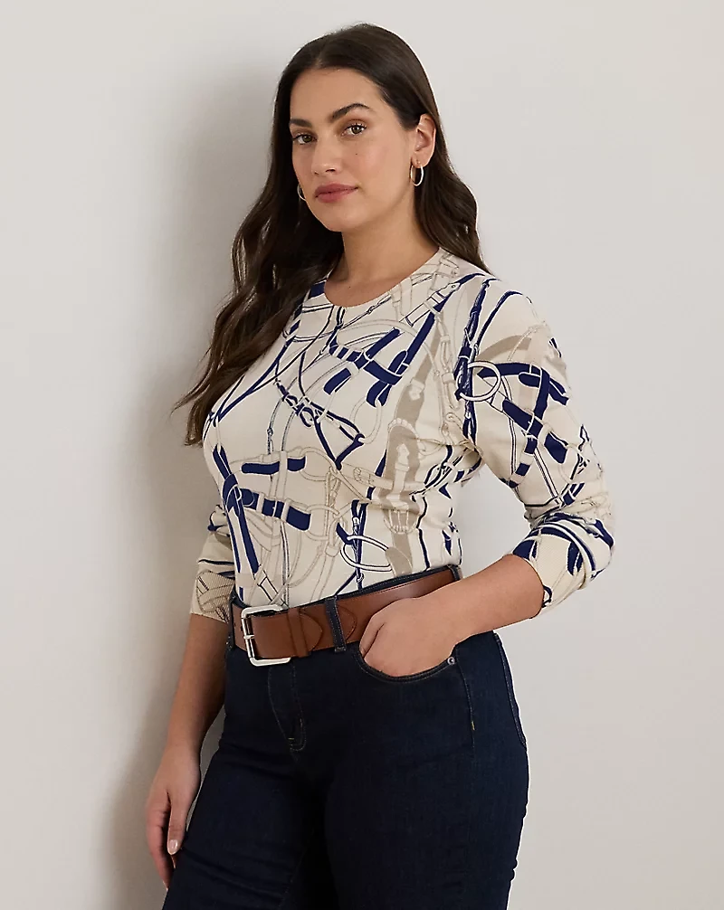 Belting-Print Cotton-Blend Sweater