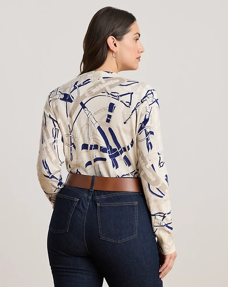 Belting-Print Cotton-Blend Sweater