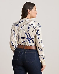 Belting-Print Cotton-Blend Sweater