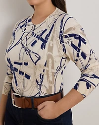 Belting-Print Cotton-Blend Sweater
