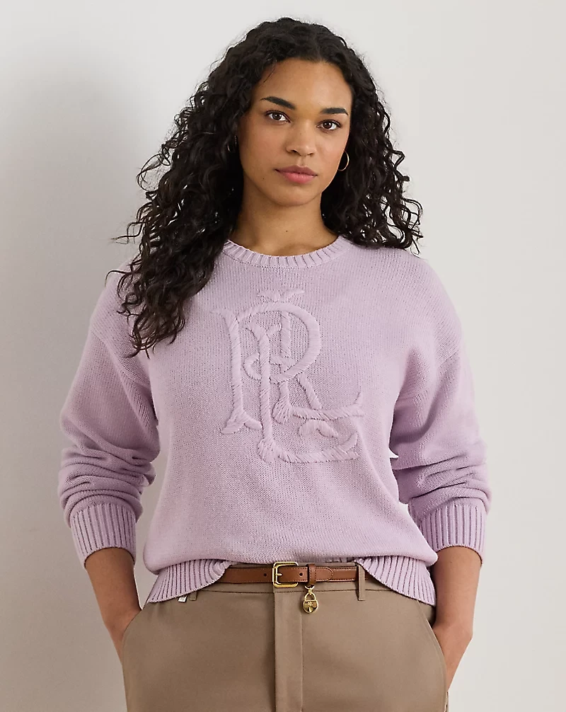 Embroidered-Logo Combed Cotton Sweater
