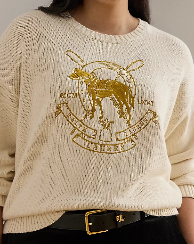 Embroidered Cotton Crewneck Sweater