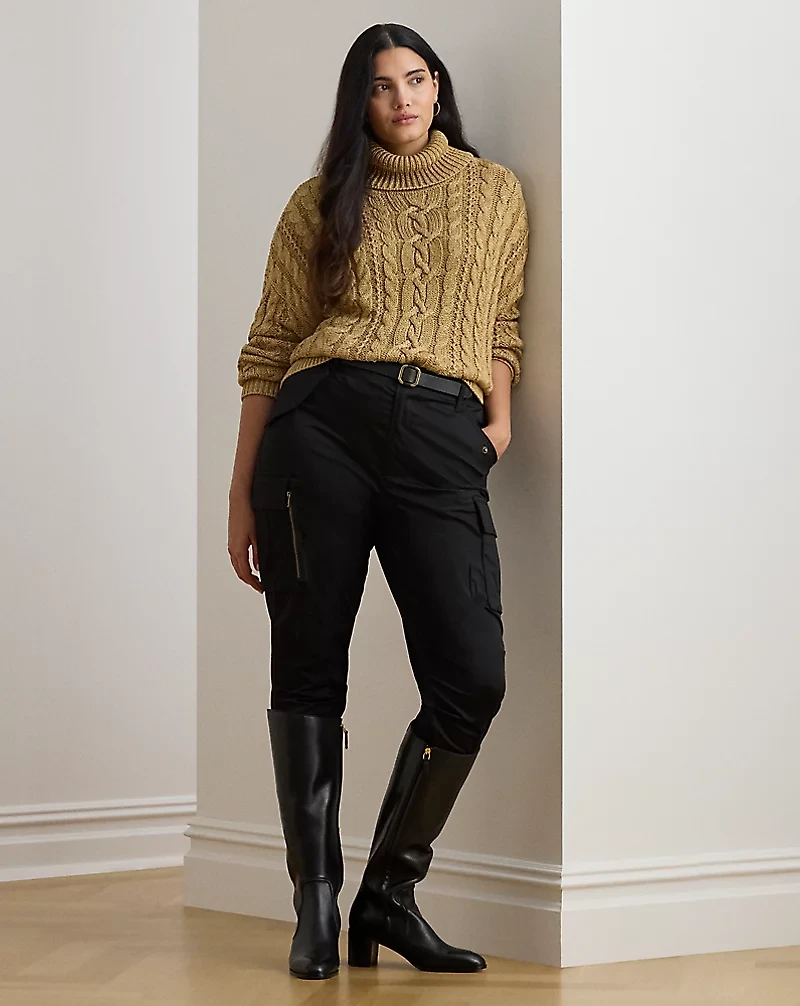 Metallic Cable-Knit Turtleneck Sweater