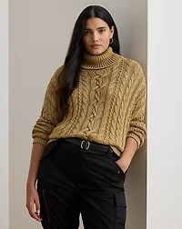 Metallic Cable-Knit Turtleneck Sweater
