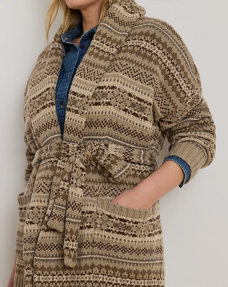 Fair Isle Belted Wool-Blend Cardigan