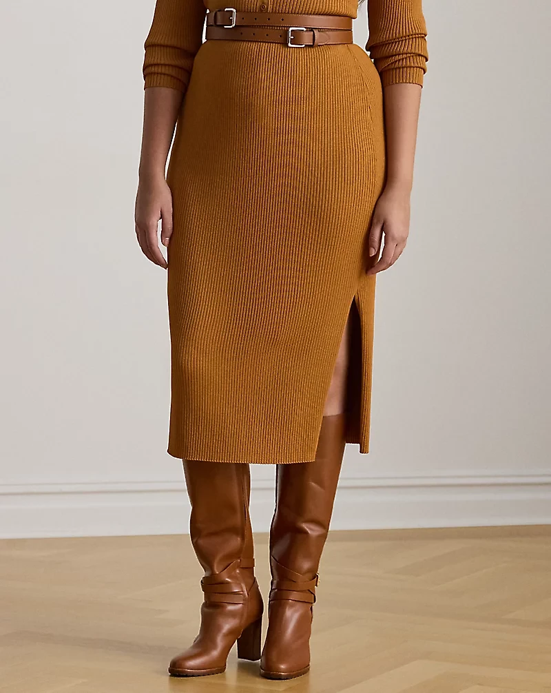 Rib-Knit Pencil Midi Skirt