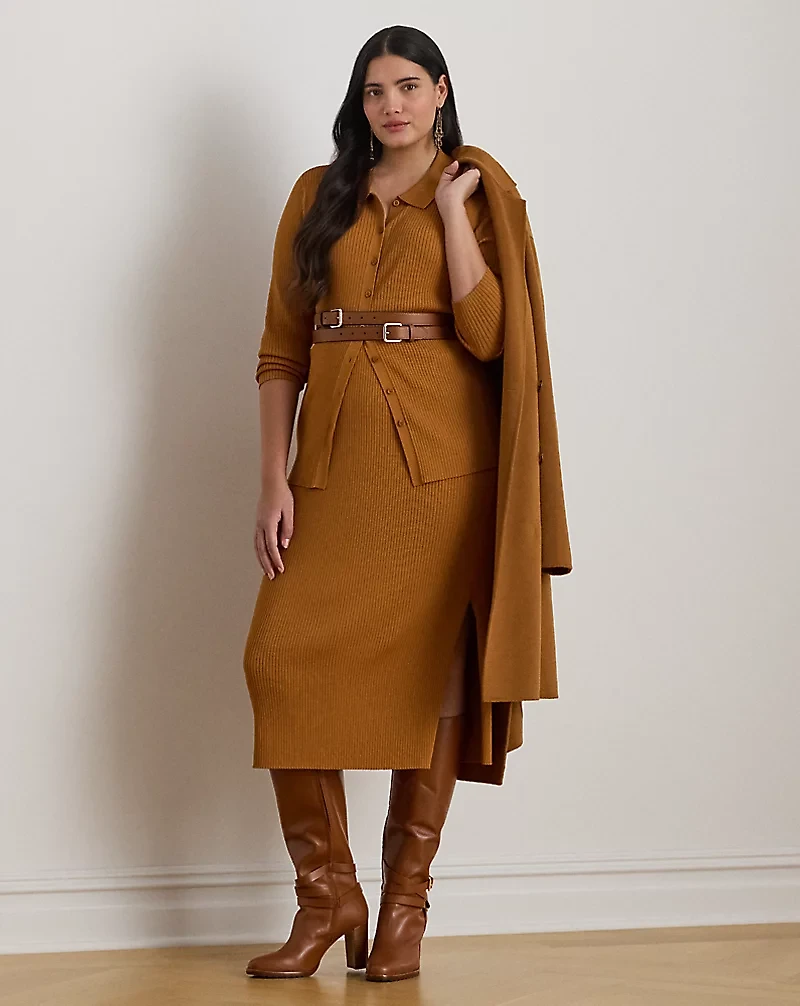 Rib-Knit Pencil Midi Skirt