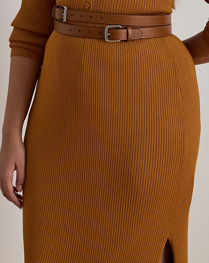 Rib-Knit Pencil Midi Skirt