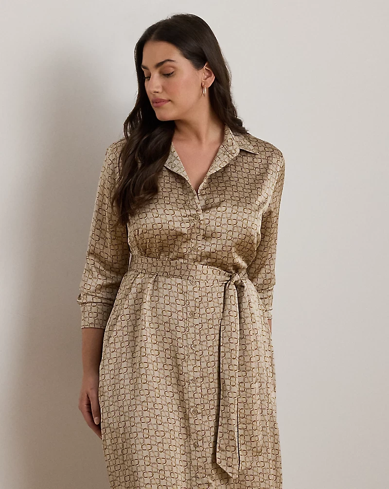 Geo-Print Satin Charmeuse Shirtdress