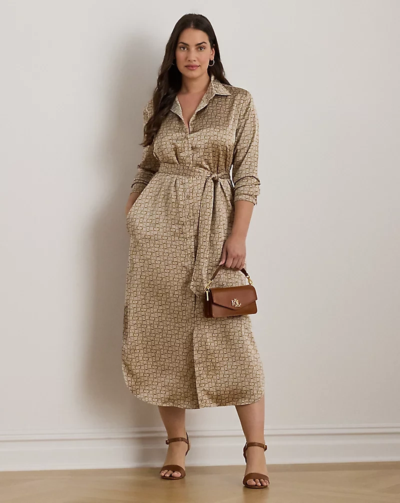Geo-Print Satin Charmeuse Shirtdress