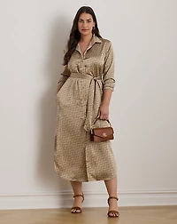Geo-Print Satin Charmeuse Shirtdress