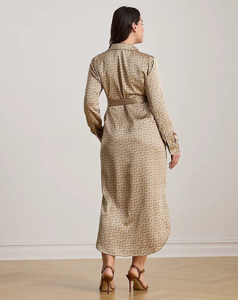 Geo-Print Satin Charmeuse Shirtdress