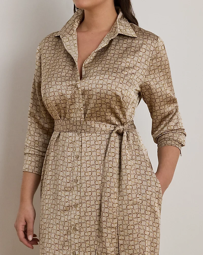 Geo-Print Satin Charmeuse Shirtdress