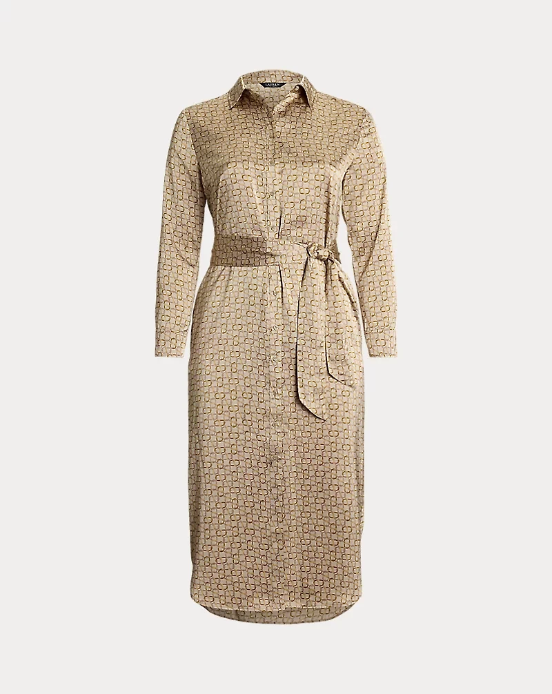 Geo-Print Satin Charmeuse Shirtdress