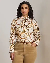 Classic Fit Print Twill Tie-Neck Shirt