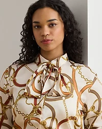 Classic Fit Print Twill Tie-Neck Shirt