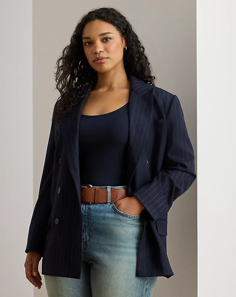 Double-Breasted Pinstripe Twill Blazer