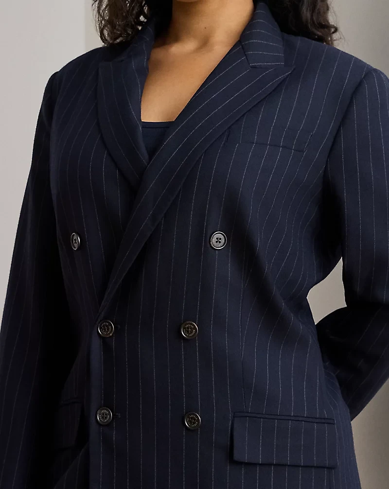 Double-Breasted Pinstripe Twill Blazer
