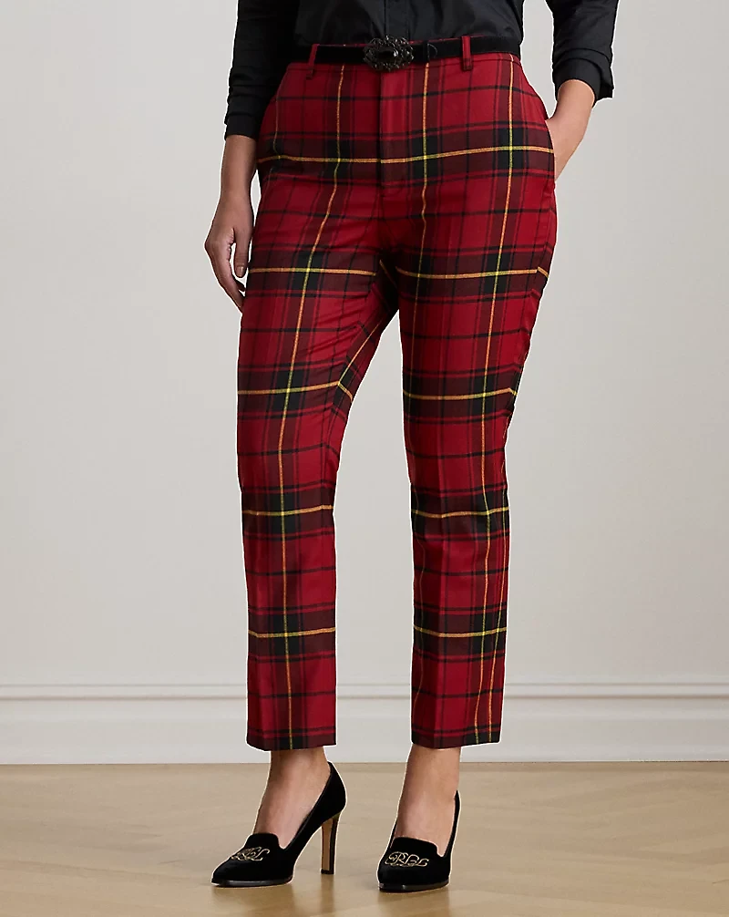 Checked Plaid Wool-Blend Cropped Pant