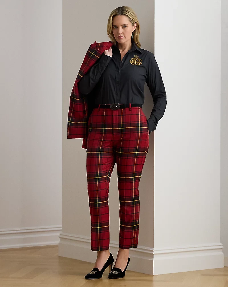 Checked Plaid Wool-Blend Cropped Pant