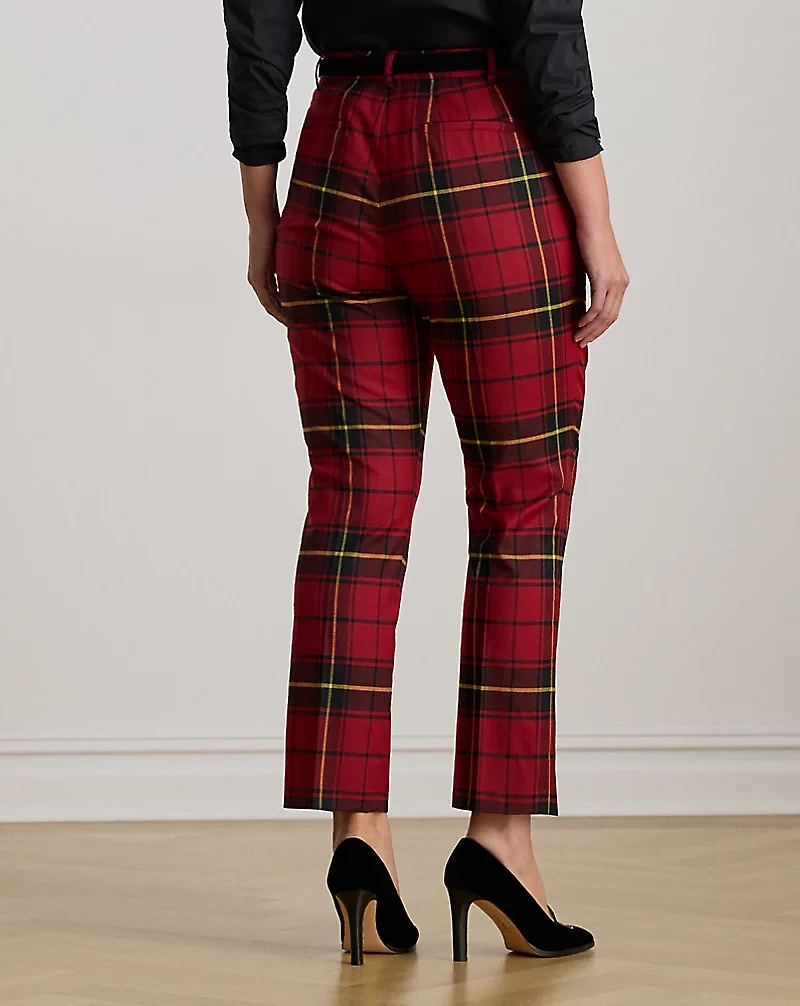 Checked Plaid Wool-Blend Cropped Pant