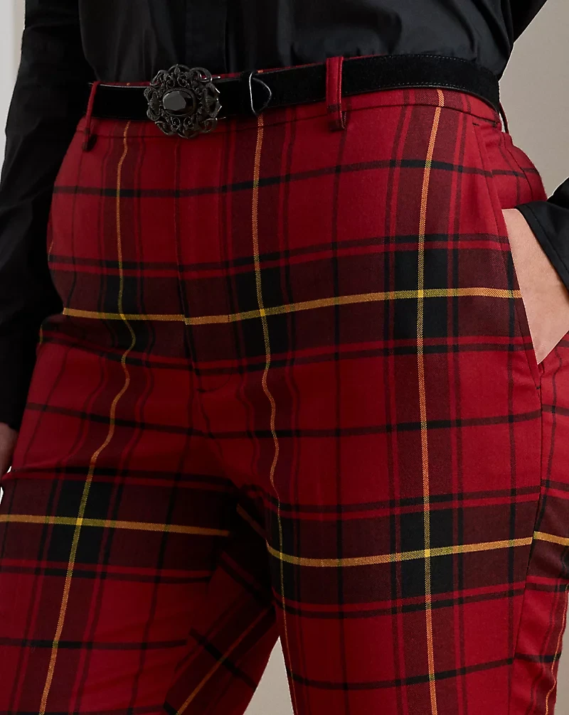 Checked Plaid Wool-Blend Cropped Pant