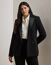 Double-Breasted Satin-Trim Crepe Blazer