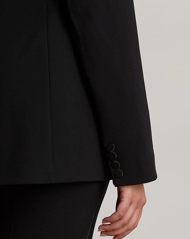 Double-Breasted Satin-Trim Crepe Blazer