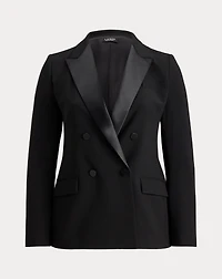 Double-Breasted Satin-Trim Crepe Blazer