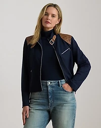 Faux-Leather-Trim Ponte Moto Jacket