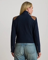 Faux-Leather-Trim Ponte Moto Jacket