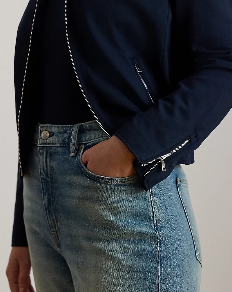 Faux-Leather-Trim Ponte Moto Jacket