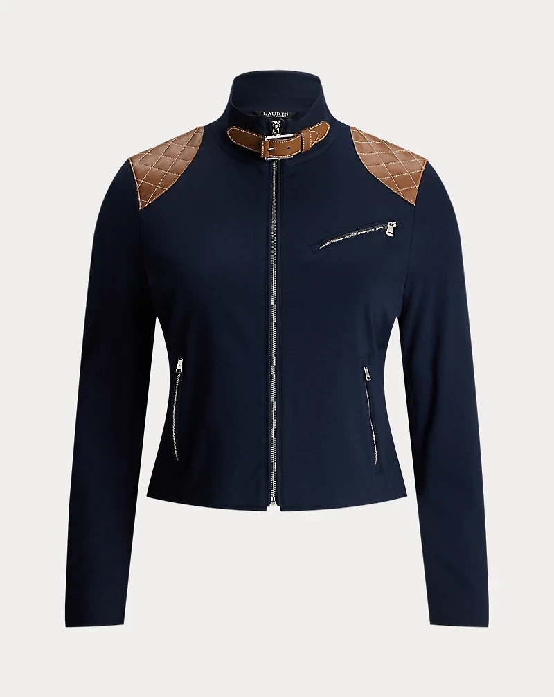 Faux-Leather-Trim Ponte Moto Jacket