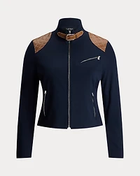 Faux-Leather-Trim Ponte Moto Jacket
