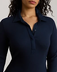 Rib-Knit Cotton-Blend Polo Dress