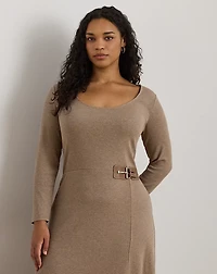 Buckle-Trim Rib-Knit Midi Dress