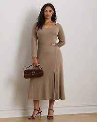 Buckle-Trim Rib-Knit Midi Dress