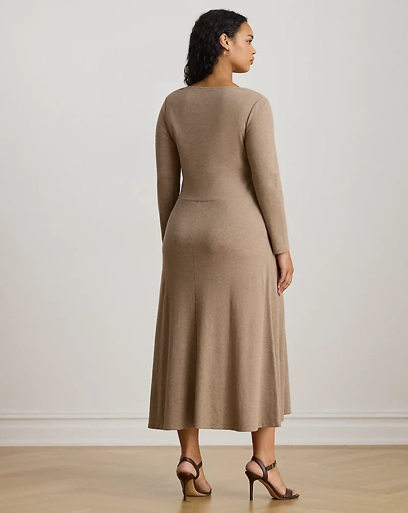 Buckle-Trim Rib-Knit Midi Dress